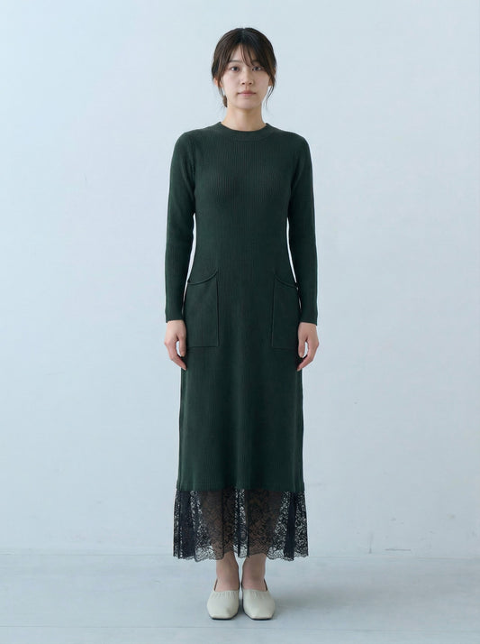 寬鬆A字剪裁拼接蕾絲針織洋裝