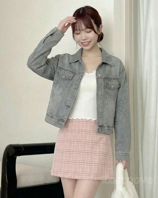 閃鑽點綴短版寬鬆牛仔外套