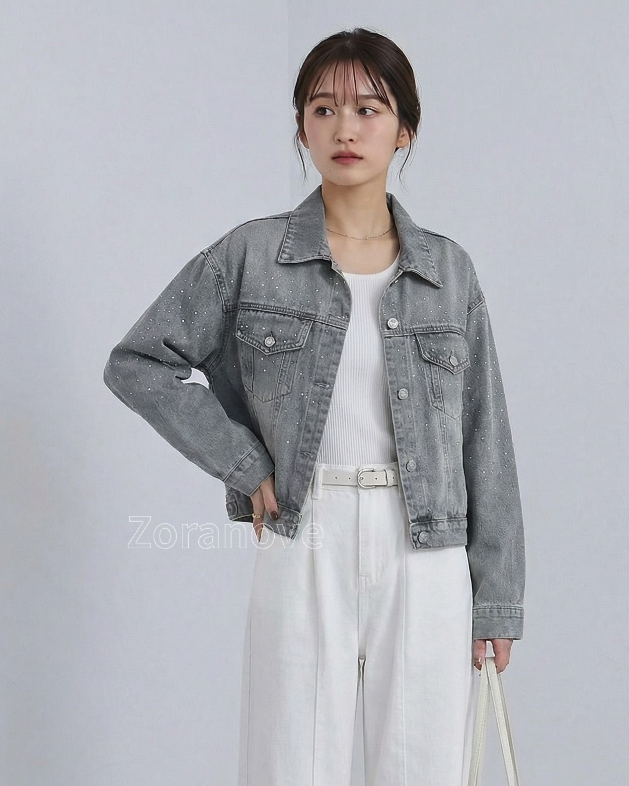 閃鑽點綴短版寬鬆牛仔外套