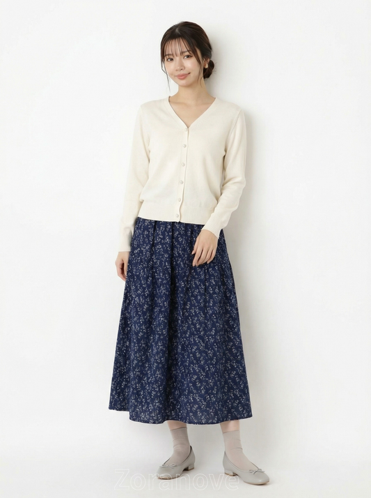 鬆緊高腰三層蛋糕碎花半身裙