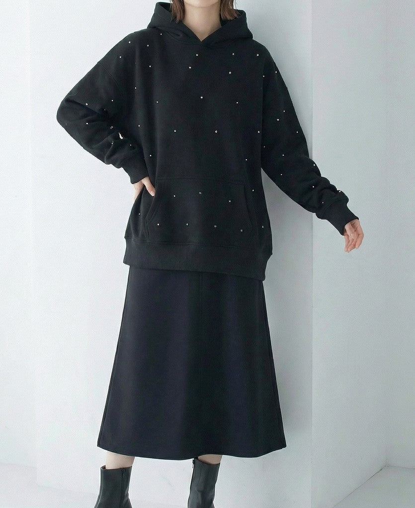 滿鑽點綴|寬鬆落肩連帽衛衣