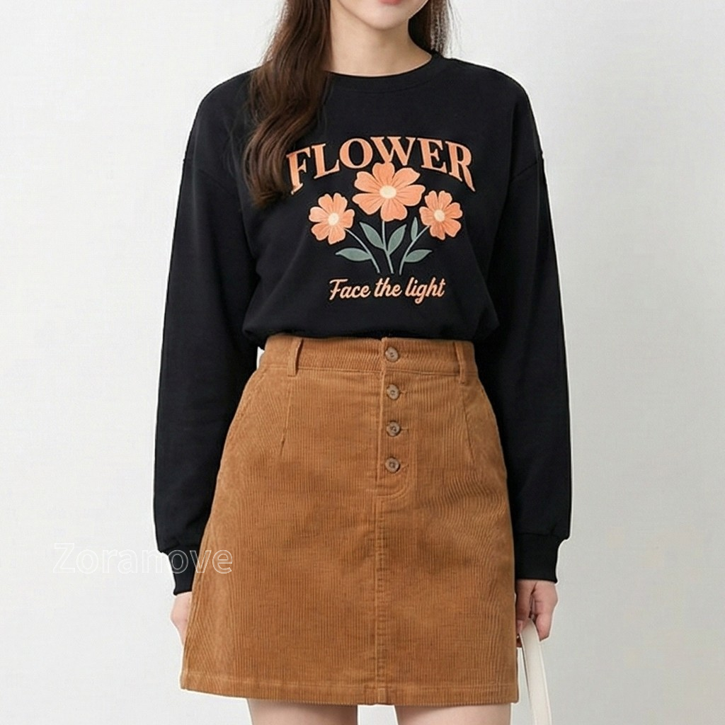 寬鬆落肩花卉印花圓領衛衣