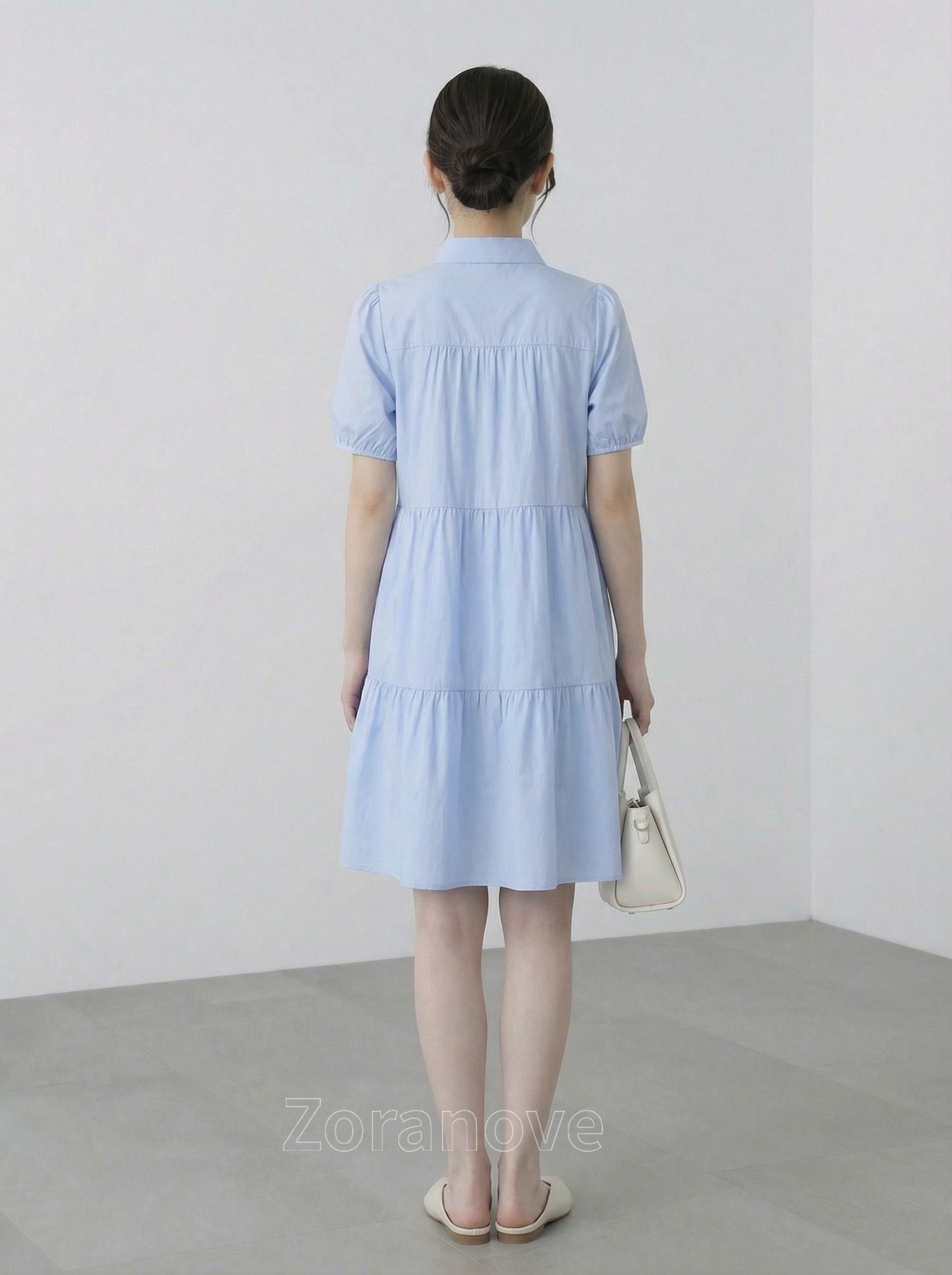 蝴蝶結領口 × 泡泡袖 × 蛋糕裙式襯衫洋裝