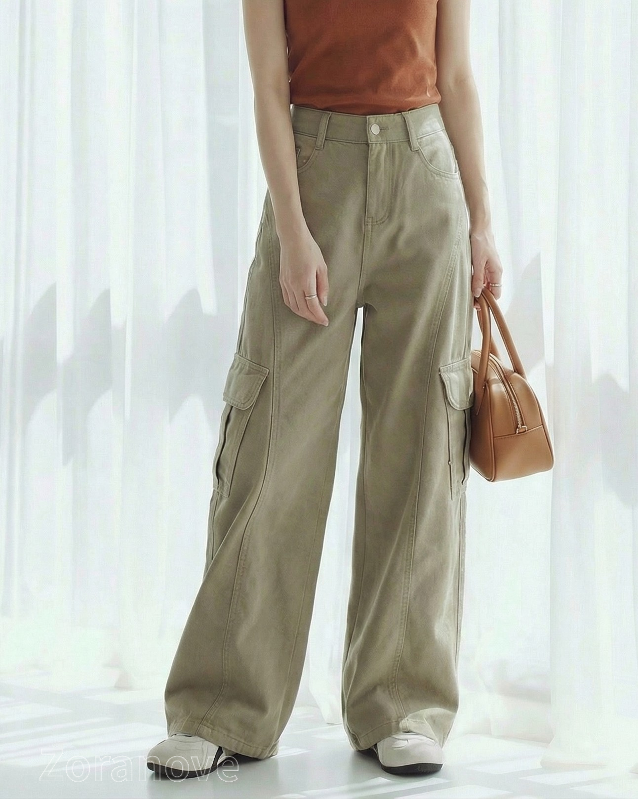 高腰工裝風寬褲腳拖地牛仔長褲