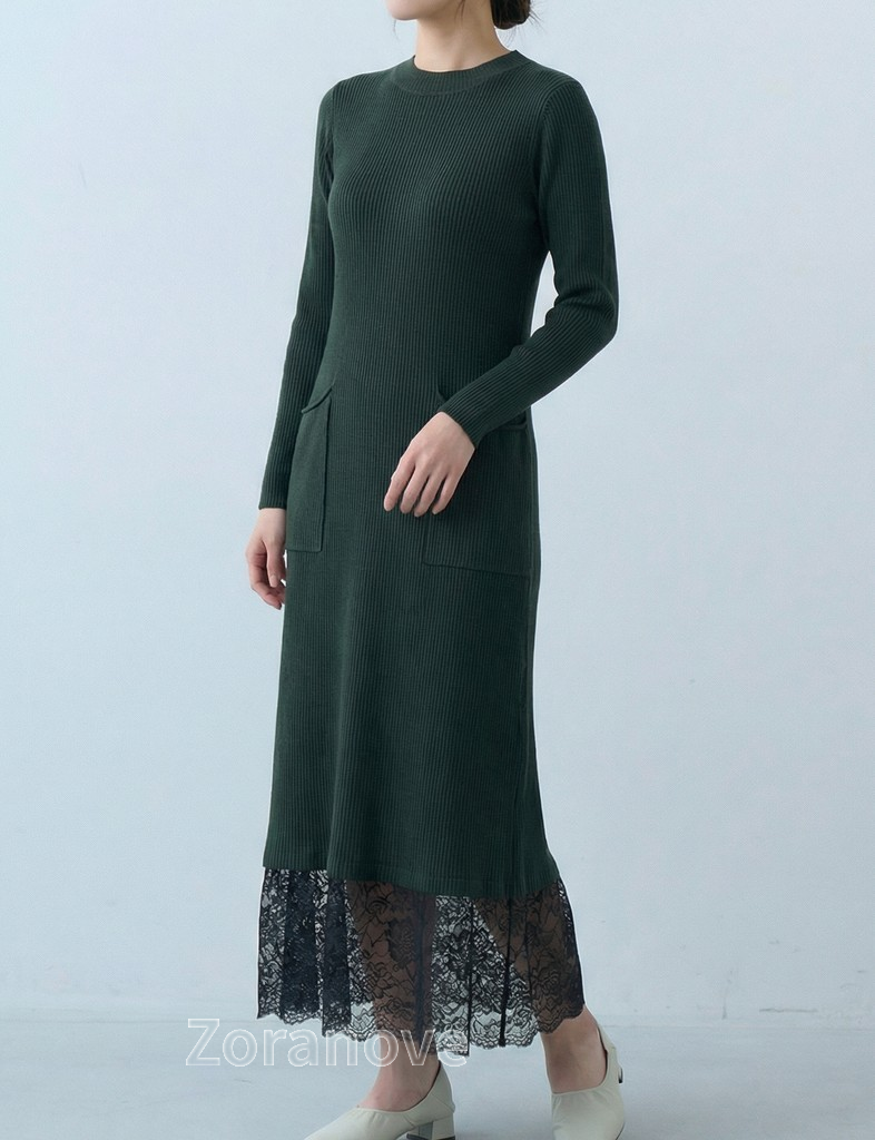 寬鬆A字剪裁拼接蕾絲針織洋裝