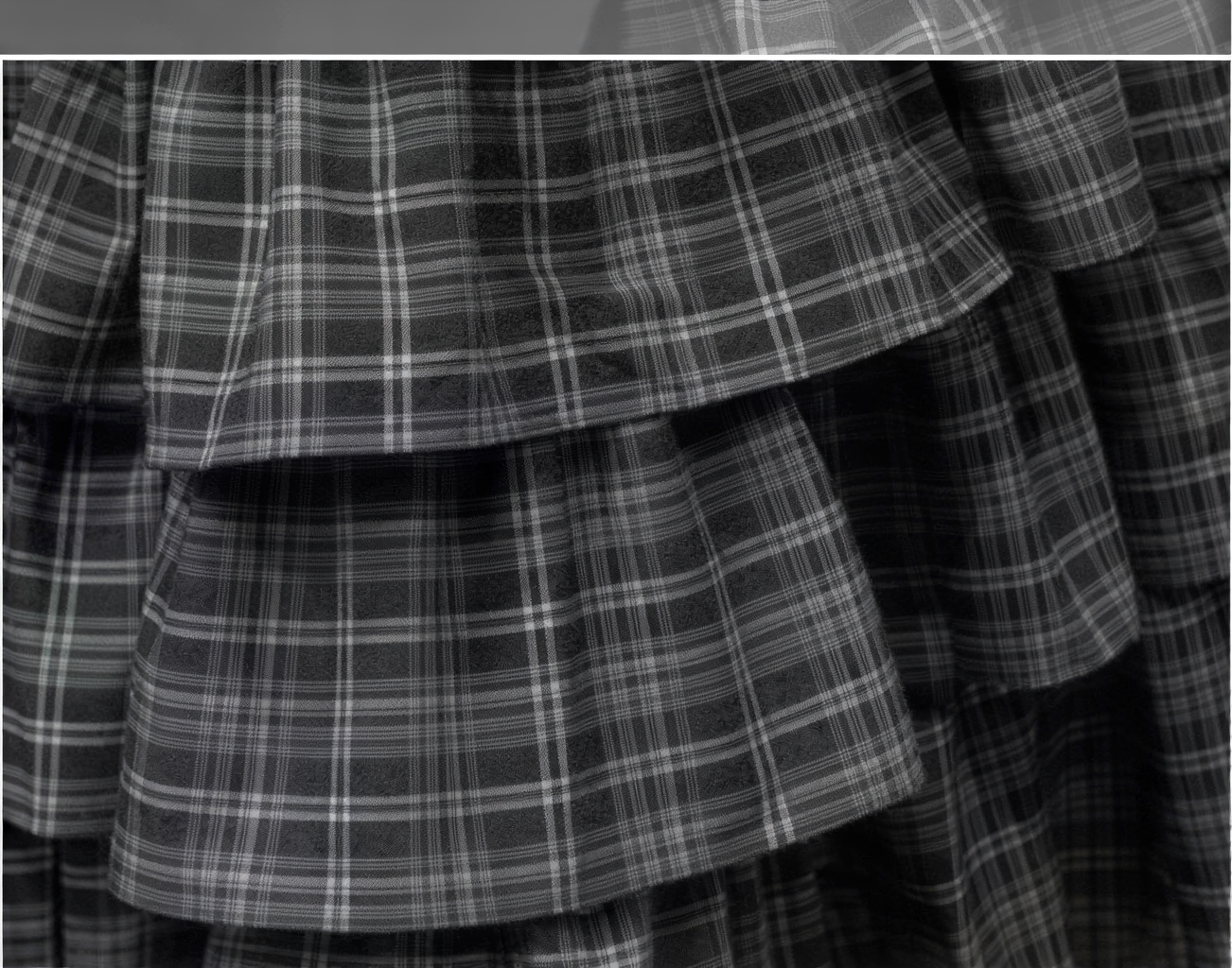 黑色格紋高腰多層蛋糕裙