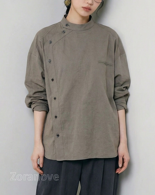 斜襟立領寬鬆襯衫