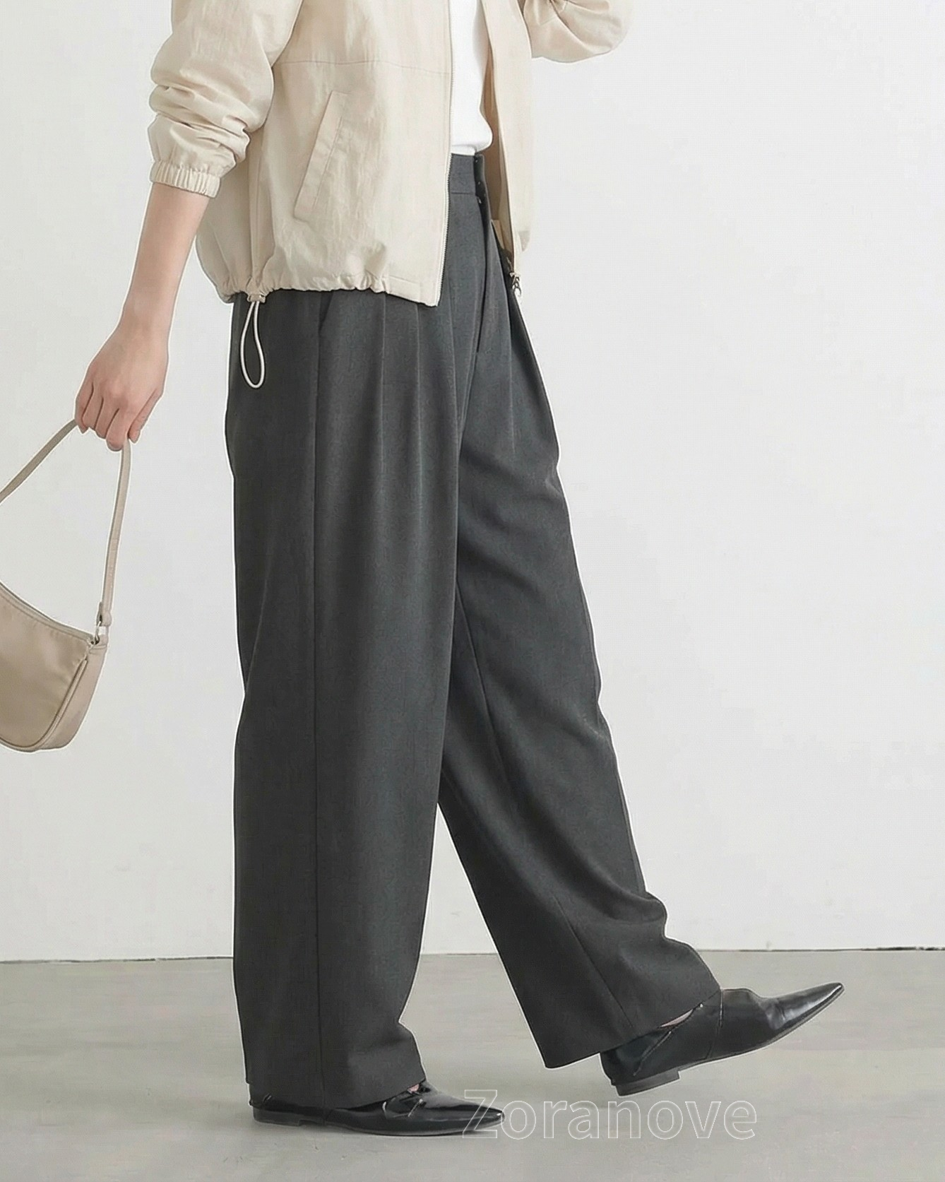 高腰褶皺垂墜感寬褲