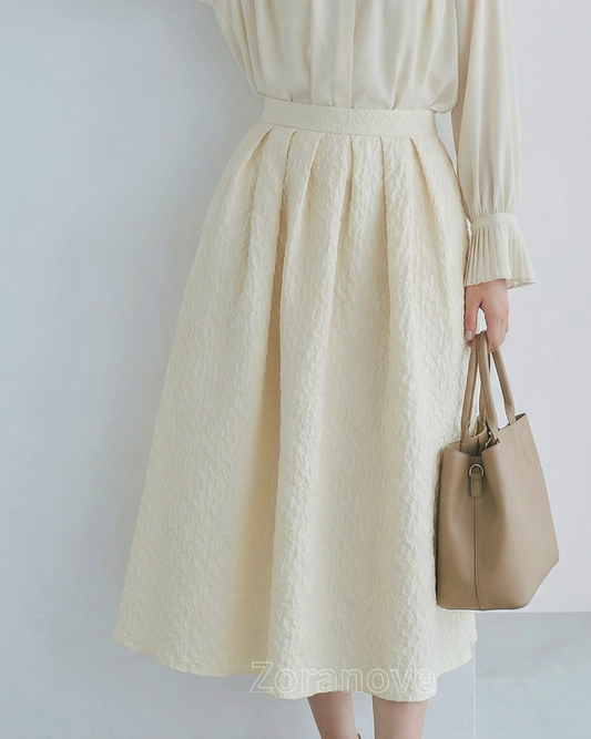 立體壓紋高腰傘狀A字中長裙