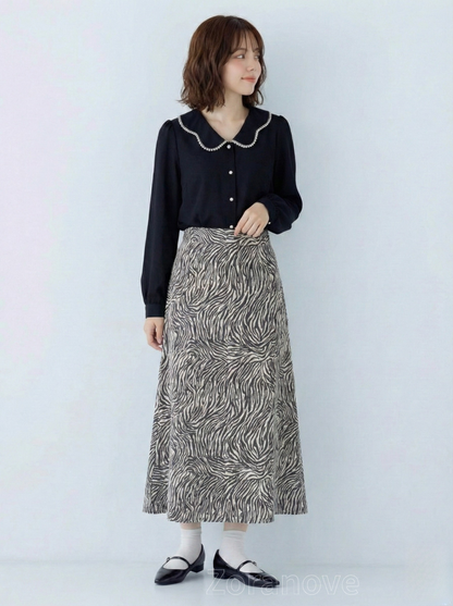 珍珠鑲邊娃娃領燈籠袖襯衫