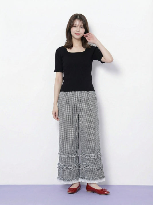 多層荷葉邊寬褲