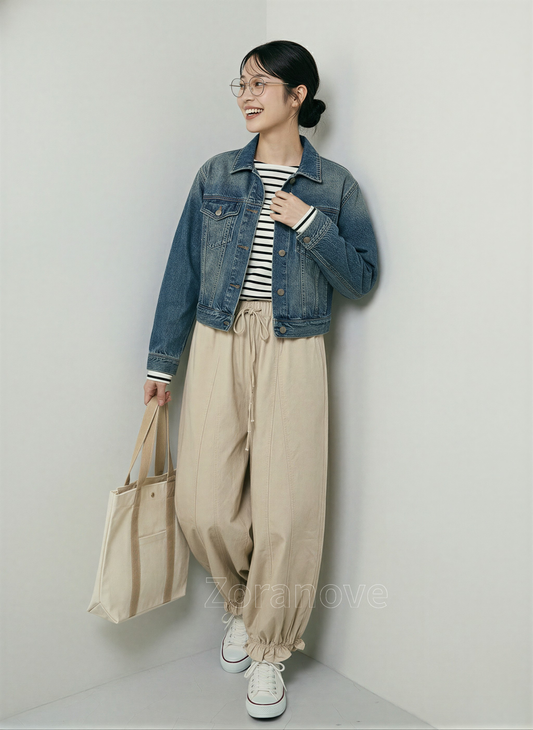 高腰繫繩花苞造型燈籠寬褲（九分長）