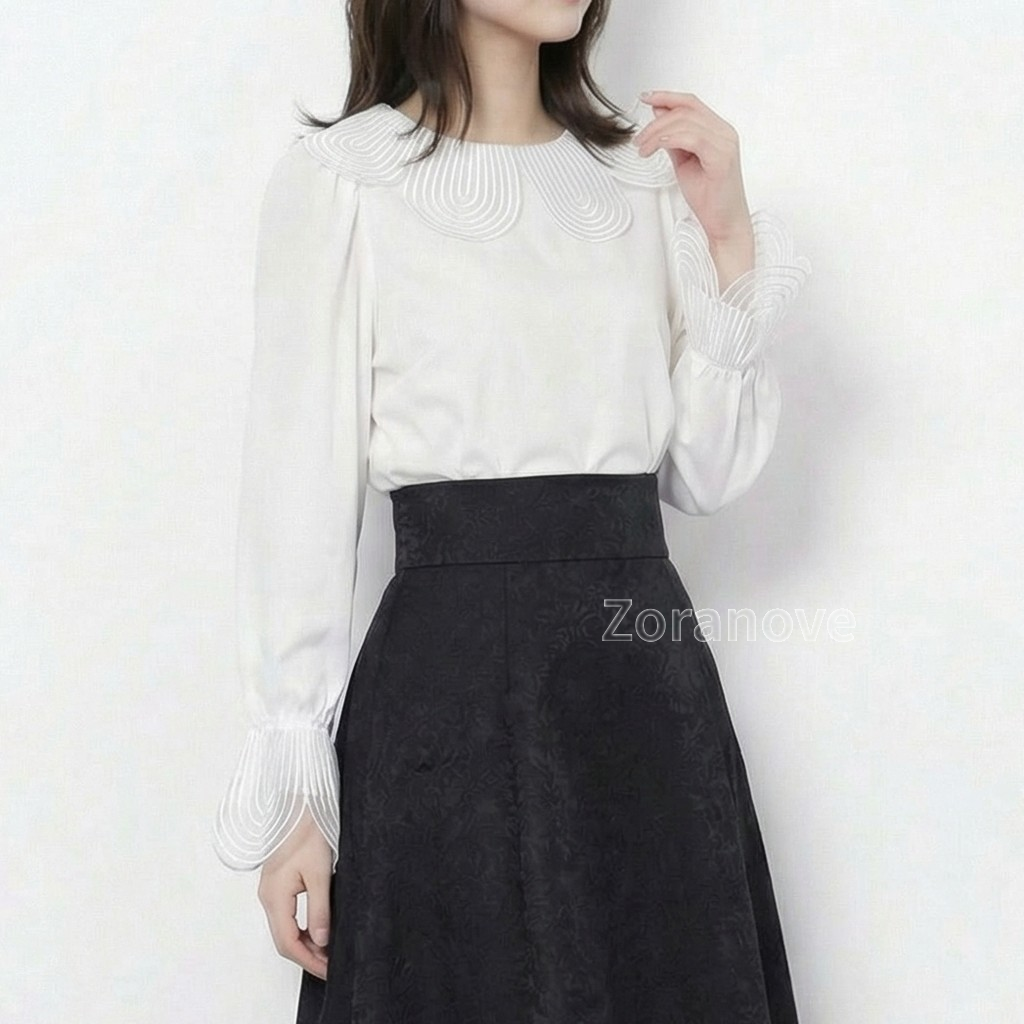 立體花瓣大翻領喇叭袖襯衫