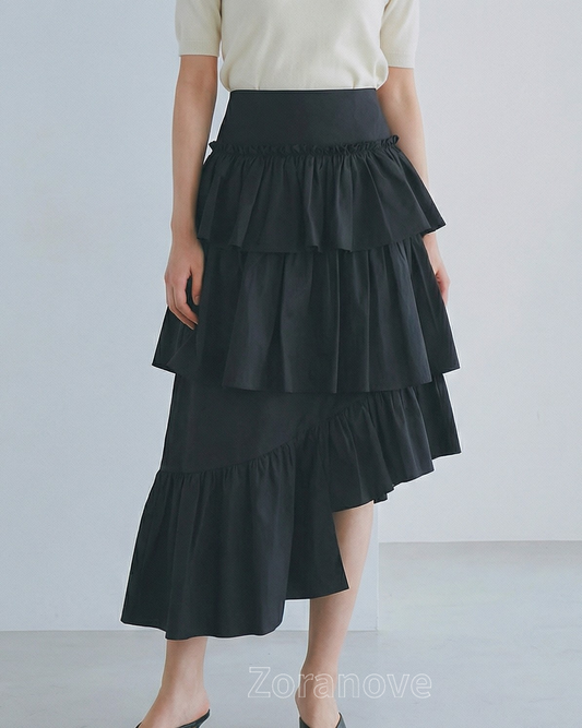 高腰蛋糕層次不規則A字中長裙