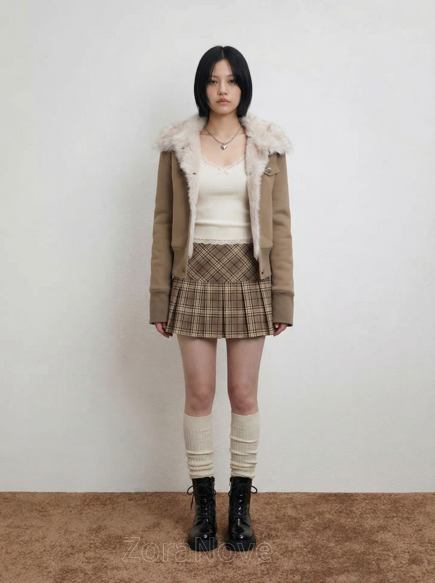 毛絨翻領短版收腰連帽衛衣外套