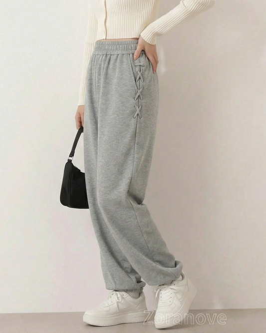 側邊綁繩高腰寬褲運動褲