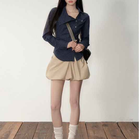 高腰褶皺蓬裙（花苞造型）