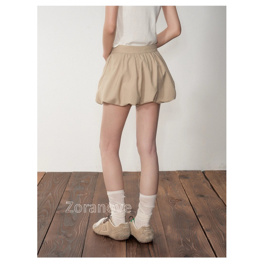 高腰褶皺蓬裙（花苞造型）