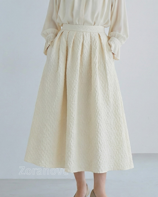 立體壓紋高腰傘狀A字中長裙