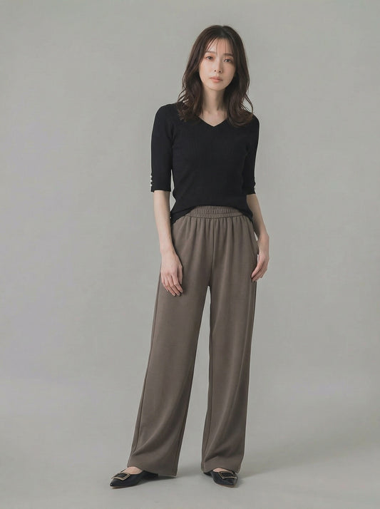 高腰鬆緊腰直筒寬褲