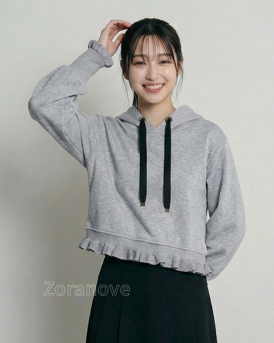 短版連帽荷葉邊運動外套