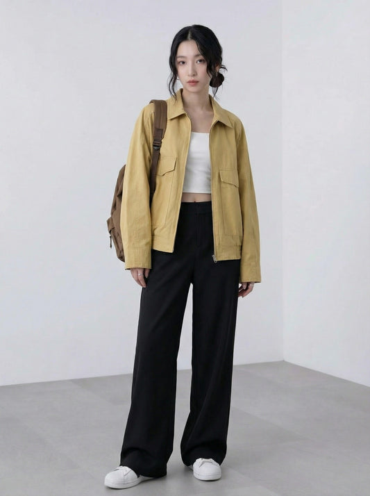 高腰垂墜感寬褲西裝長褲