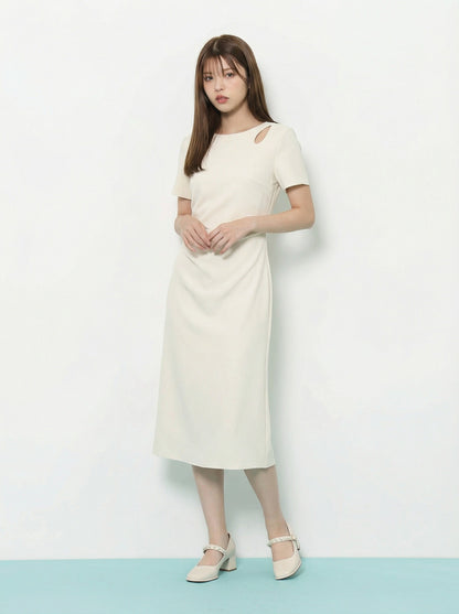 肩部鏤空收腰A字短袖洋裝