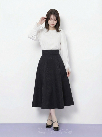 立體花瓣大翻領喇叭袖襯衫