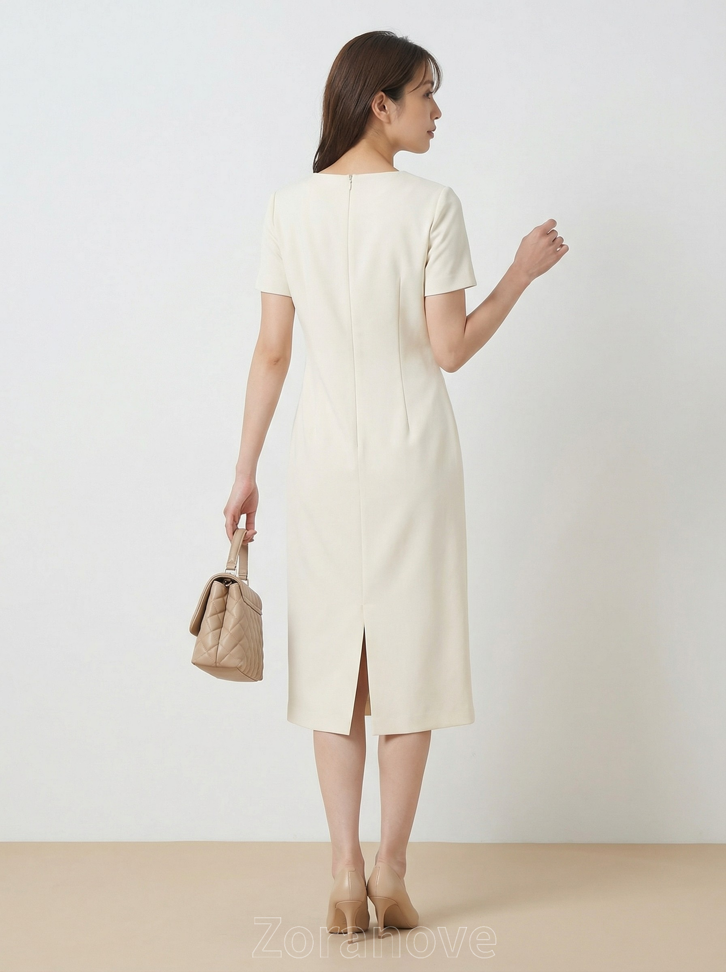 肩部鏤空收腰A字短袖洋裝