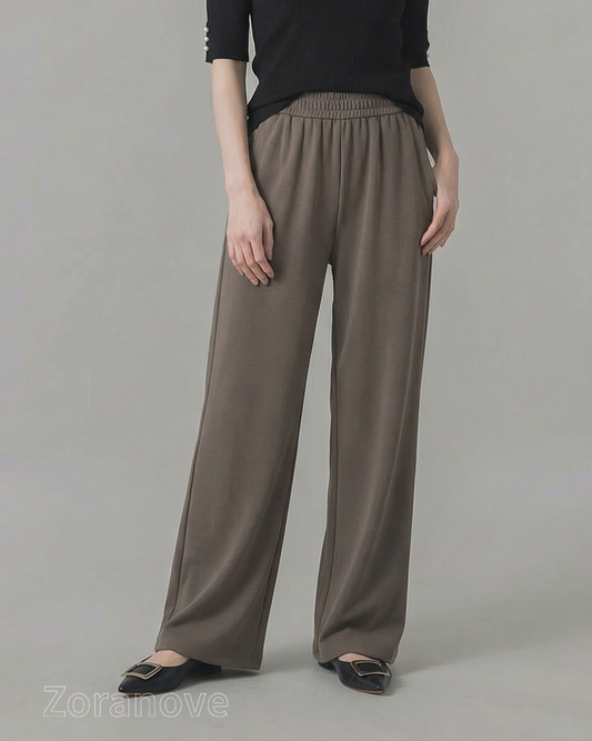 高腰鬆緊腰直筒寬褲