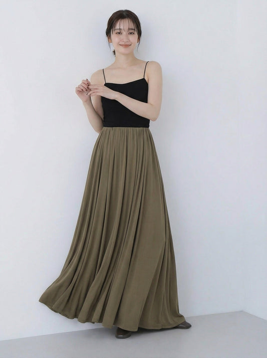 鬆緊高腰拖地大擺半身裙