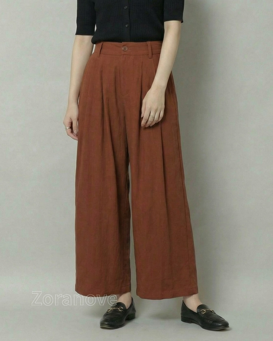 高腰鬆緊腰褶皺寬褲