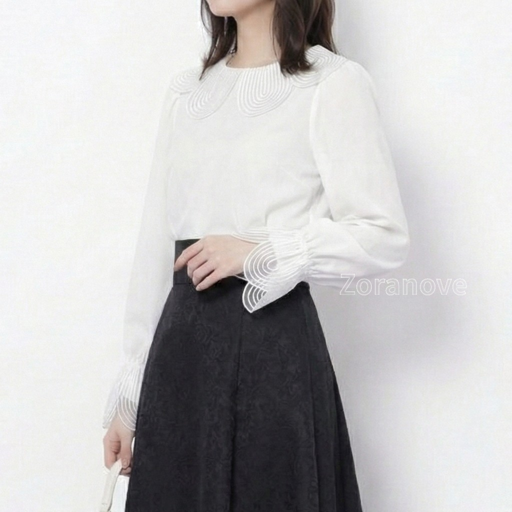 立體花瓣大翻領喇叭袖襯衫