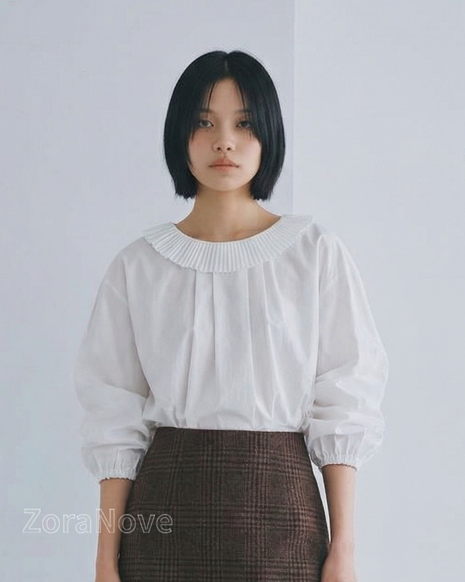 皺褶荷葉領露背綁帶襯衫