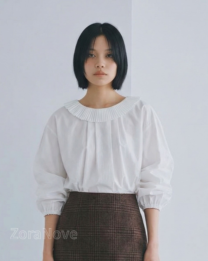 皺褶荷葉領露背綁帶襯衫