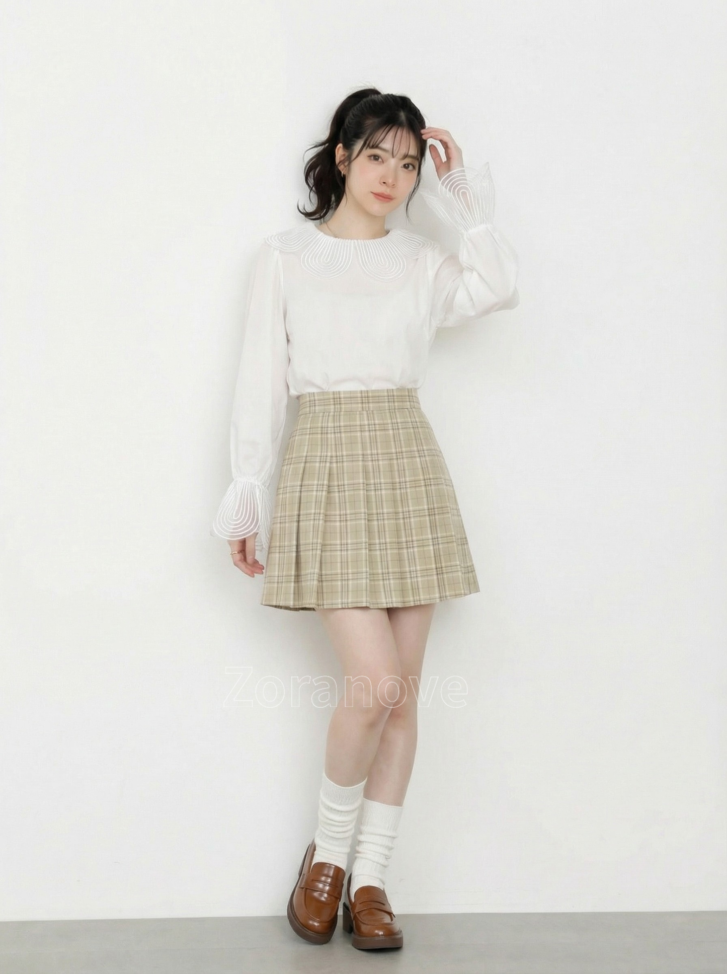 立體花瓣大翻領喇叭袖襯衫