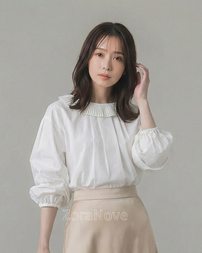 皺褶荷葉領露背綁帶襯衫