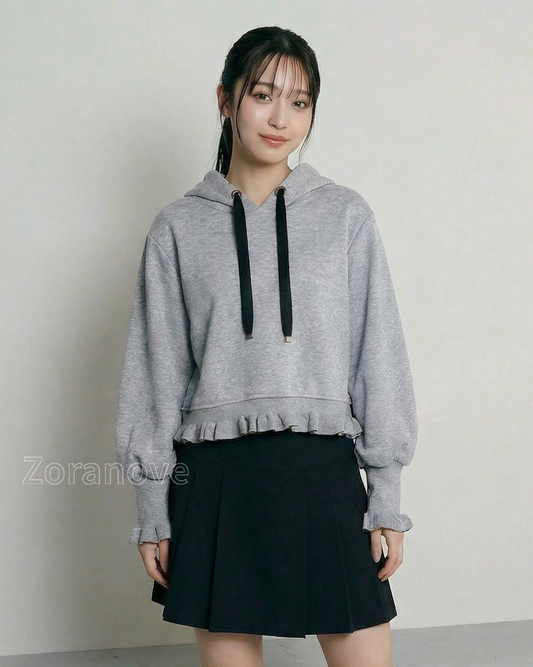 短版連帽荷葉邊運動外套