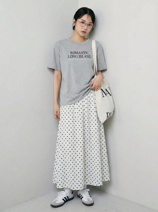 米色波點垂墜感A字長裙