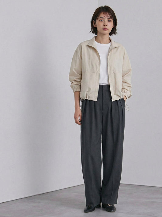 高腰褶皺垂墜感寬褲