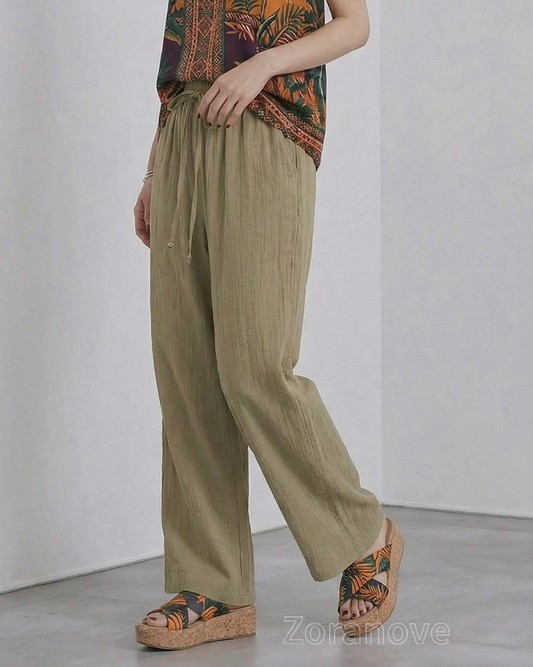 鬆緊高腰綁繩垂墜感寬褲