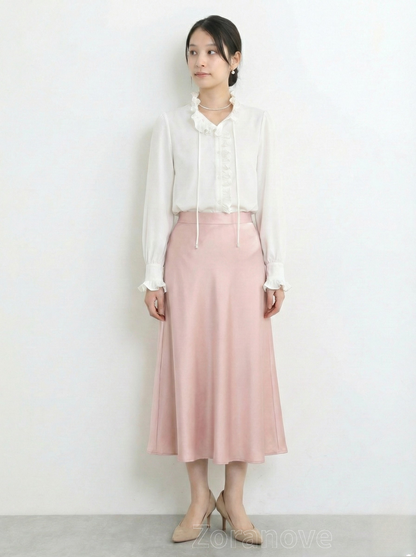 荷葉邊立領綁帶長袖襯衫