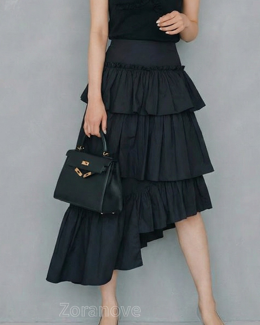 高腰蛋糕層次不規則A字中長裙