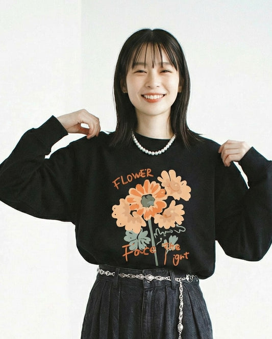 寬鬆落肩花卉印花圓領衛衣