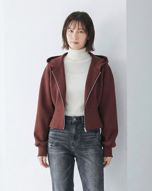 連帽斜拉鍊短版夾克