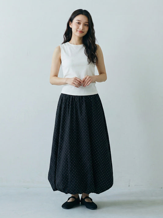 鬆緊高腰波點燈籠裙擺長版半身裙